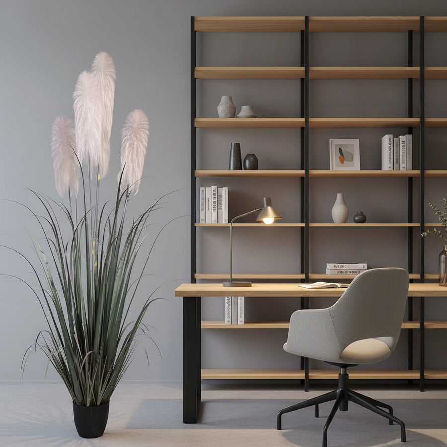 Artificial Plant Ornamental Grass, 240cm, with 5 strands, Reed and Grass, Green and Grey, No Pot