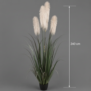 Artificial Plant Ornamental Grass, 240cm, with 5 strands, Reed and Grass, Green and Grey, No Pot
