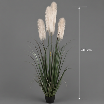 Artificial Plant Ornamental Grass, 240cm, with 5 strands, Reed and Grass, Green and Grey, No Pot