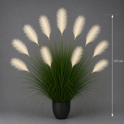 Artificial Ornamental Grass Plant, 137 cm, 11 Stems, Reed and Grass, Light Green and White, No Pot
