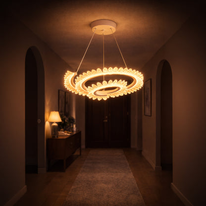 LED Chandelier LT188WH, Crystal and Metal, 40W, Dimmable, Adjustable Height, Cold/Warm/Neutral Light, Luxurious Lighting