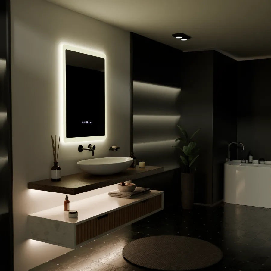 Mirror LED rectangular 60x80cm pugliesi Sensor Motionglow Marcello Clock Defrition System & Dimable Thermometer