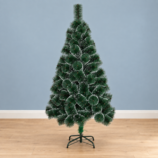 MONTIA Artificial Fir Tree, 150 cm, 130 Tips, Metal Stand, Green Needles with White Tips
