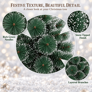 MANIITSOQ Artificial Fir Tree, 150 cm, 130 Tips, Metal Stand, Green Needles with White Tips