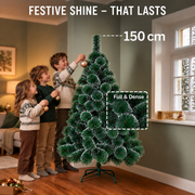 MANIITSOQ Artificial Fir Tree, 150 cm, 130 Tips, Metal Stand, Green Needles with White Tips