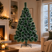 MANIITSOQ Artificial Fir Tree, 180 cm, 220 Tips, Metal Stand, Green Needles with White Tips