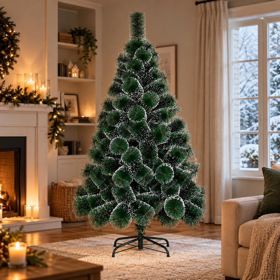 MANIITSOQ Artificial Fir Tree, 180 cm, 220 Tips, Metal Stand, Green Needles with White Tips