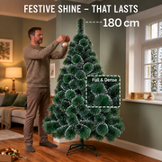 MANIITSOQ Artificial Fir Tree, 180 cm, 220 Tips, Metal Stand, Green Needles with White Tips