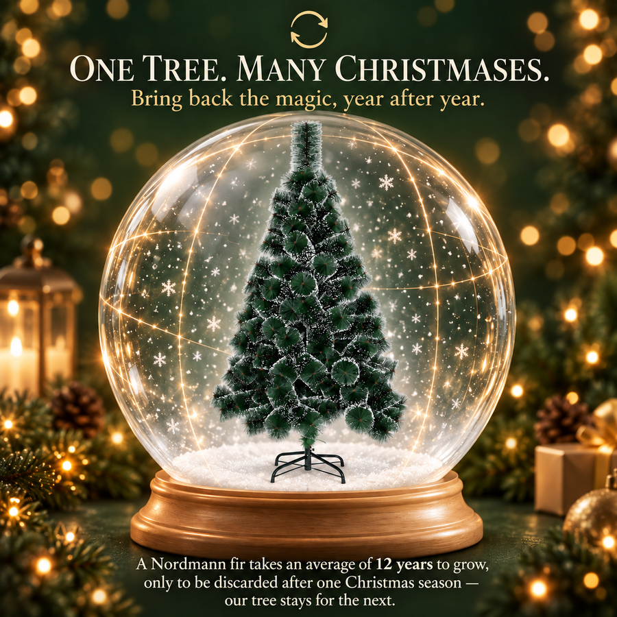 MANIITSOQ Artificial Fir Tree, 180 cm, 220 Tips, Metal Stand, Green Needles with White Tips