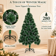 MONTIA Artificial Fir Tree, 210 cm, 280 Tips, Metal Stand, Green Needles with White Tips