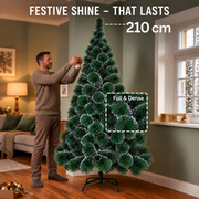 MONTIA Artificial Fir Tree, 210 cm, 280 Tips, Metal Stand, Green Needles with White Tips