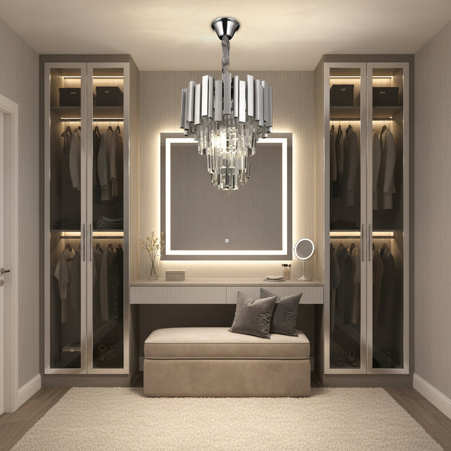 BLOIS Petito Crystal Chandelier 3xE14, Diameter 30cm, Silver, Adjustable Height