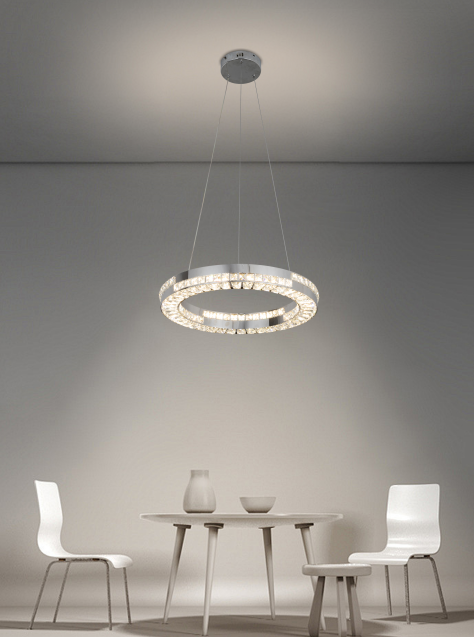 LED Chandelier CC23007/500CH, Diameter 50 cm, Height 120 cm, IP20, Cold/Neutral/Warm Light, Dimmable, Silver, Crystal, Steel