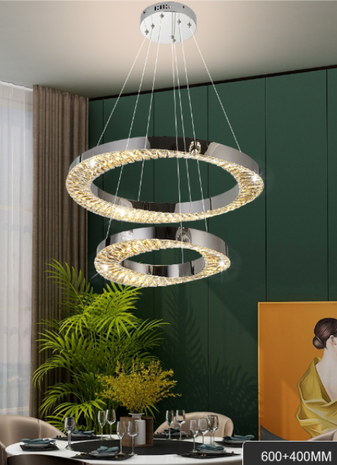 LED Chandelier CC31212/60X40CH, Diameter 40+60 cm, Height 120 cm, IP20, Cold/Neutral/Warm Light, Dimmable, Silver, Crystal, Steel