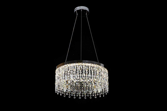 LED Chandelier CC41003/400CH, Diameter 40 cm, Height 120 cm, IP20, Cold/Neutral/Warm Light, Dimmable, Silver, Crystal, Steel