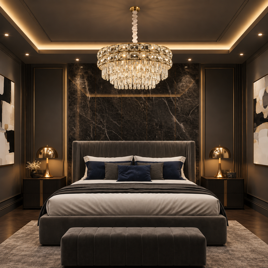 Crystal Chandelier LUCENT Nobile 4xE14, D40 cm, Gold, Adjustable Height, Metal and Crystal
