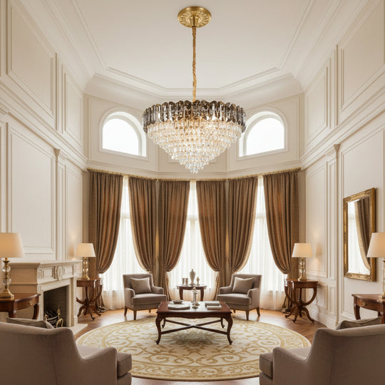 Crystal Chandelier AURUM Regalis 22xE14, Diameter 80cm, Height 55cm, Shiny Gold, Adjustable Height, Elegant Design