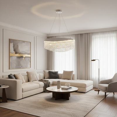 Crystal Chandelier VOLNA Eleganza, 102W, D50cm, Warm/Neutral/Cold Light, White, Metal and Crystal