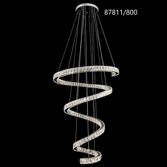 LED Chandelier CC87811/800CH, Diameter 80 cm, Height 150 cm, IP20, Cold/Neutral/Warm Light, Dimmable, Silver, Crystal, Steel