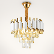 VERSAILLES Petito Crystal Chandelier 3xE14, Diameter 30cm, Shiny Gold and White, Adjustable Height