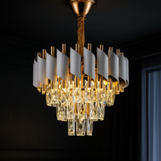 VERSAILLES Petito Crystal Chandelier 3xE14, Diameter 30cm, Shiny Gold and White, Adjustable Height