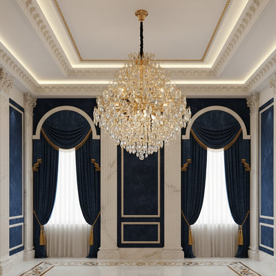 KONIG Supremo Crystal Chandelier, 24xE14, D100 cm, Gold, Adjustable Height, Metal and Crystal