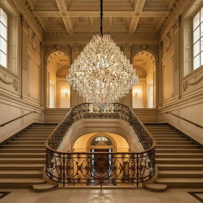 KONIG Grande Crystal Chandelier, 32xE14, D120 cm, Gold, Adjustable Height, Metal and Crystal