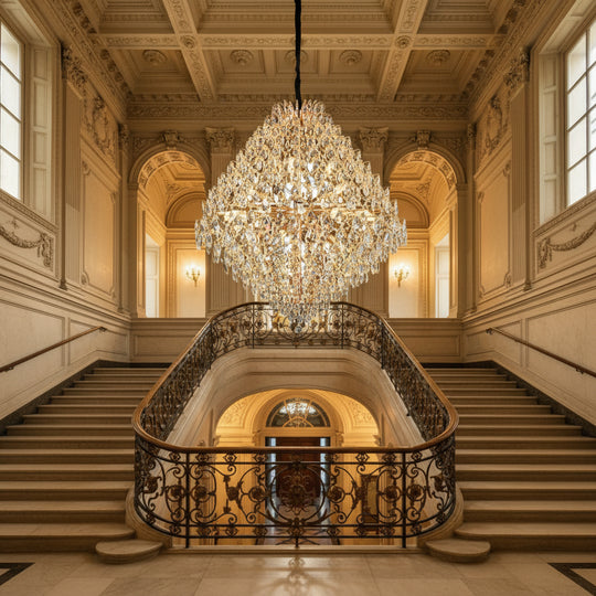 KONIG Grande Crystal Chandelier, 32xE14, D120 cm, Gold, Adjustable Height, Metal and Crystal