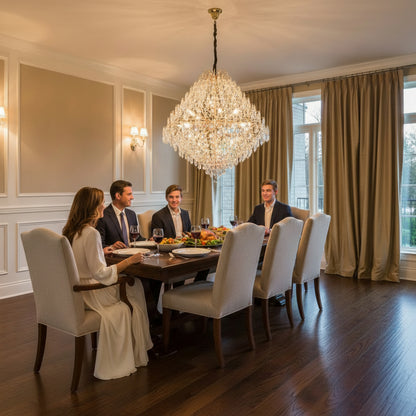 KONIG Grande Crystal Chandelier, 32xE14, D120 cm, Gold, Adjustable Height, Metal and Crystal