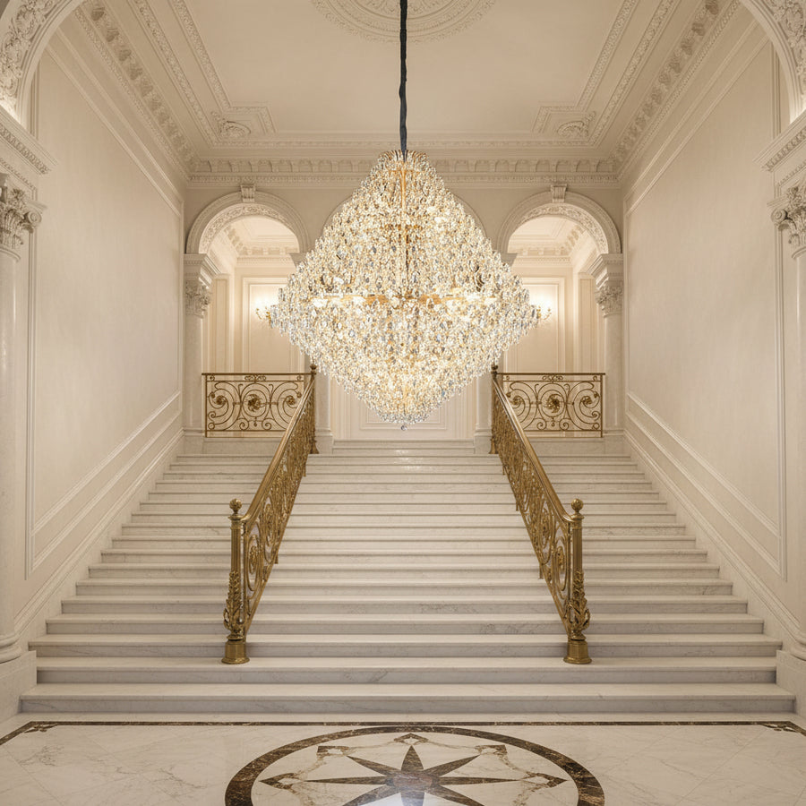 KONIG Grande Supremo Crystal Chandelier, 54xE14, D150 cm, Gold, Adjustable Height, Metal and Crystal