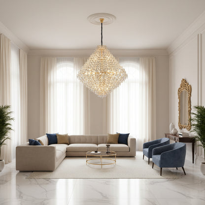 KONIG Grande Supremo Crystal Chandelier, 54xE14, D150 cm, Gold, Adjustable Height, Metal and Crystal