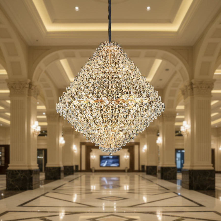 KONIG Grande Supremo Crystal Chandelier, 54xE14, D150 cm, Gold, Adjustable Height, Metal and Crystal