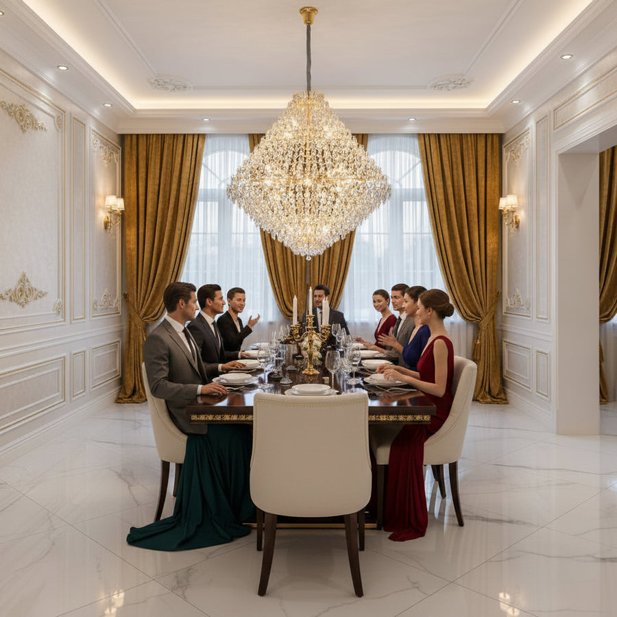KONIG Grande Supremo Crystal Chandelier, 54xE14, D150 cm, Gold, Adjustable Height, Metal and Crystal