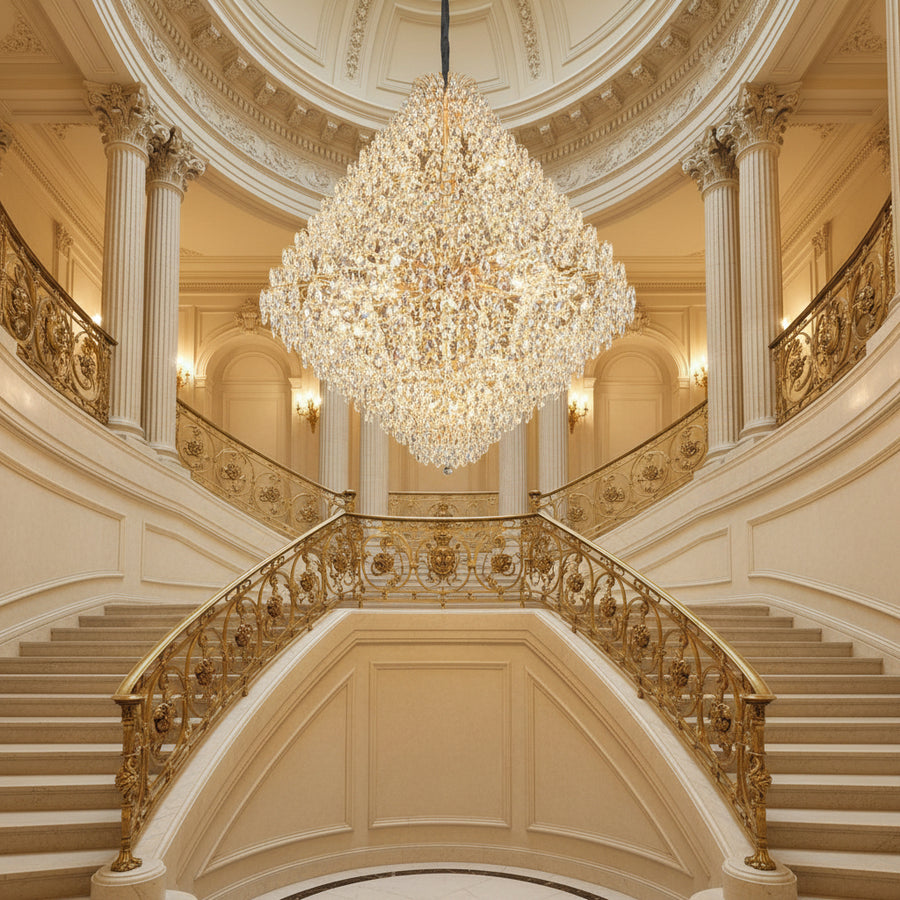 KONIG Grande Supremo Crystal Chandelier, 54xE14, D150 cm, Gold, Adjustable Height, Metal and Crystal