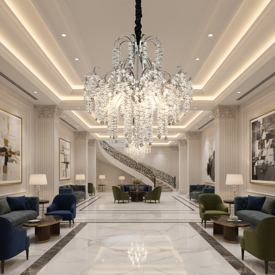 Crystal Chandelier CC9311/5CH, 5x E14, Diameter 50cm, Chrome