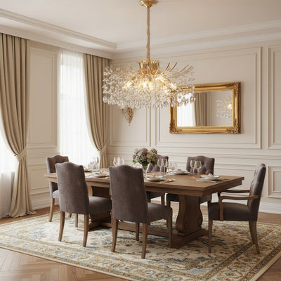 PROWES Regalis Crystal Chandelier, 14xE14, D80 cm, Gold, Adjustable Height, Metal and Crystal