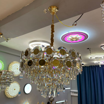 Chandelier MUKE 8*E27, Metal and Crystal, Gold