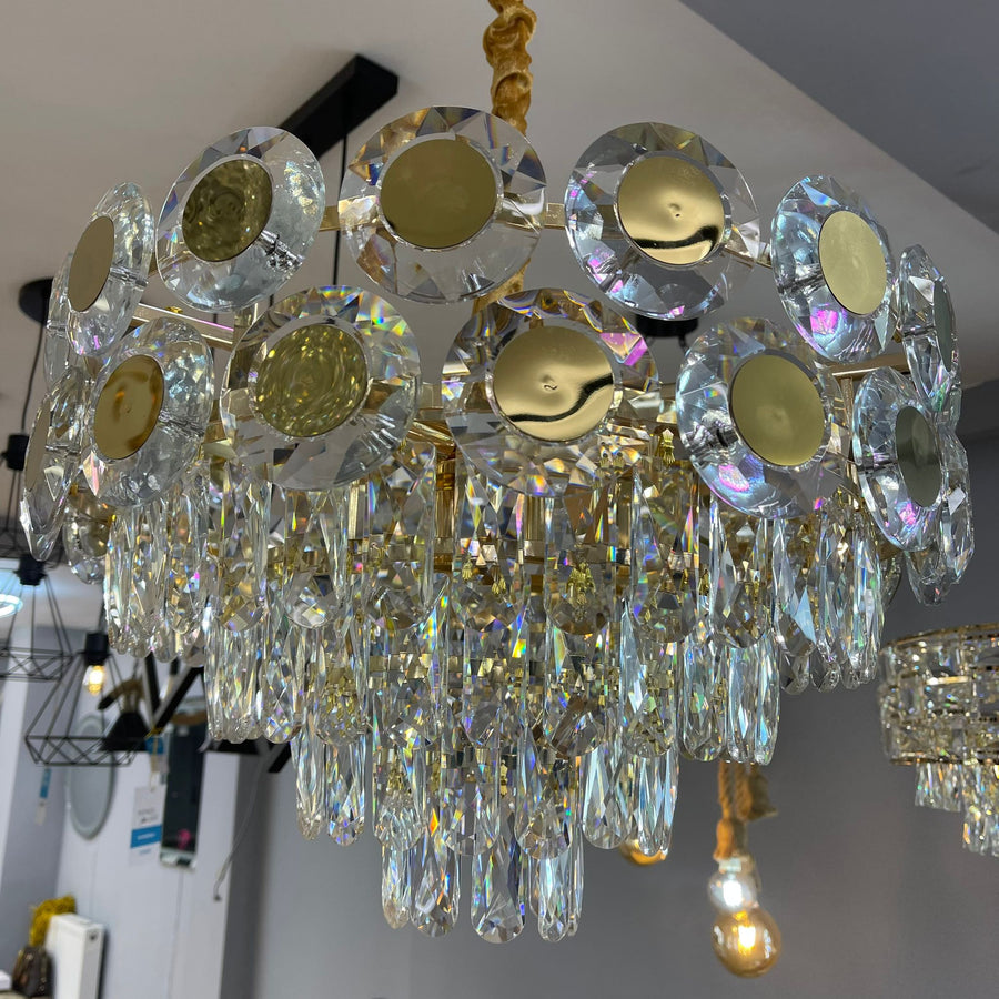 Chandelier MUKE 8*E27, Metal and Crystal, Gold