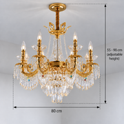 Crystal Chandelier 11xE14, D80cm, Shiny Gold, Adjustable Height, Metal and Crystal