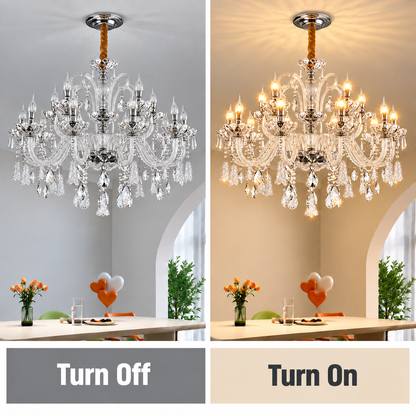 Crystal Chandelier 15xE14, D95cm, Silver, Adjustable Height, Metal and Crystal