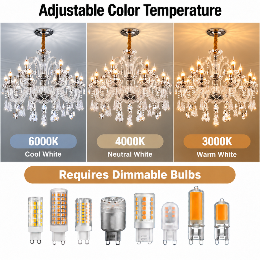 Crystal Chandelier 15xE14, D95cm, Silver, Adjustable Height, Metal and Crystal