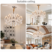 Crystal Chandelier 15xE14, D95cm, Silver, Adjustable Height, Metal and Crystal