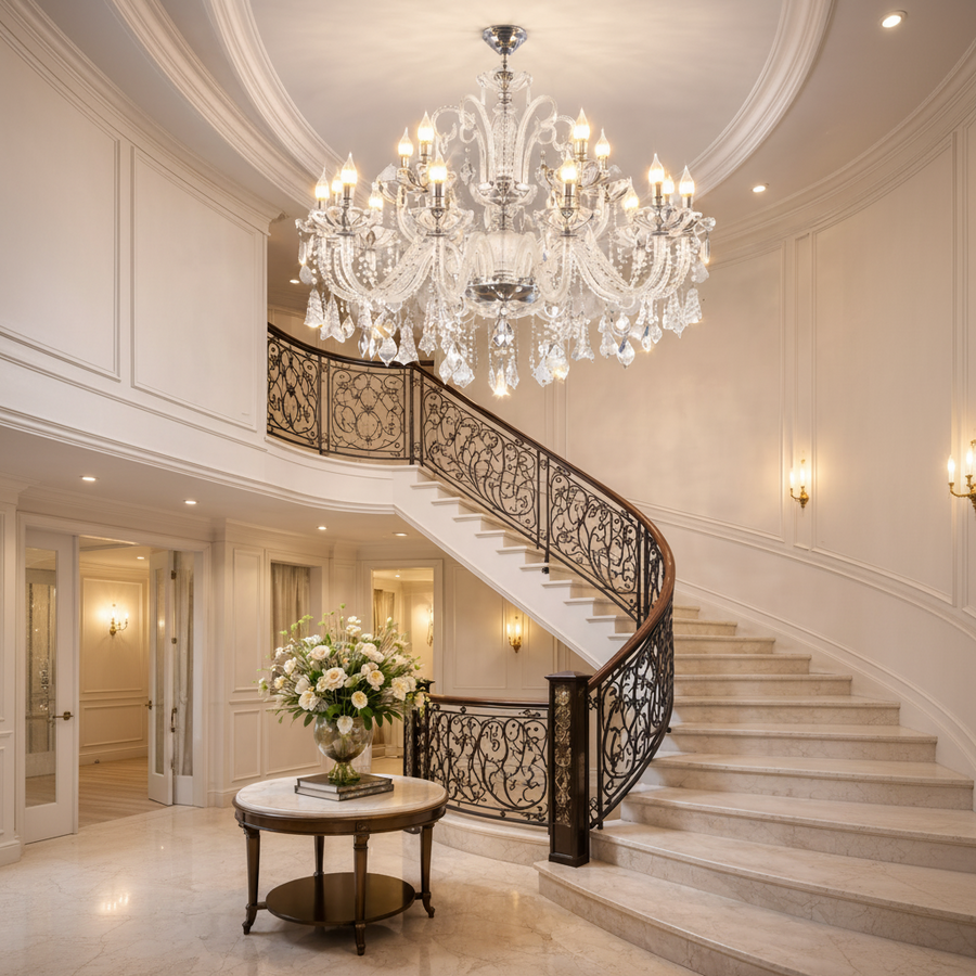Crystal Chandelier 15xE14, D95cm, Silver, Adjustable Height, Metal and Crystal Crystal Chandeliers Default Title Alessandro Design