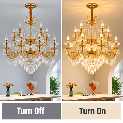 Crystal Chandelier 19xE14, D95cm, Shiny Gold, Adjustable Height, Metal and Crystal