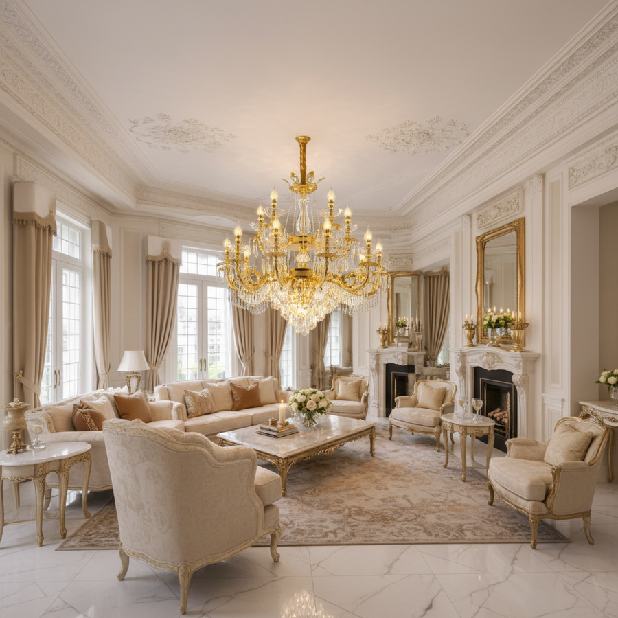 Crystal Chandelier 19xE14, D95cm, Shiny Gold, Adjustable Height, Metal and Crystal Crystal Chandeliers Default Title Alessandro Design