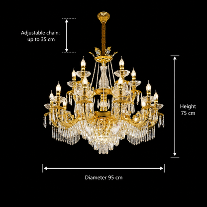 Crystal Chandelier 19xE14, D95cm, Shiny Gold, Adjustable Height, Metal and Crystal Crystal Chandeliers Default Title Alessandro Design