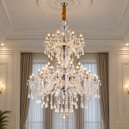Crystal Chandelier, 55xE14, Diameter 145cm, Height 230cm, Silver, Adjustable Height, Elegant Design