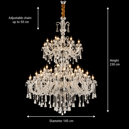 Crystal Chandelier, 55xE14, Diameter 145cm, Height 230cm, Silver, Adjustable Height, Elegant Design