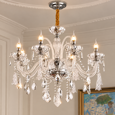 Crystal Chandelier 6xE14, D68cm, Silver, Adjustable Height, Metal and Crystal