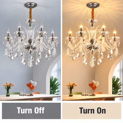 Crystal Chandelier 8xE14, D78cm, Silver, Adjustable Height, Metal and Crystal